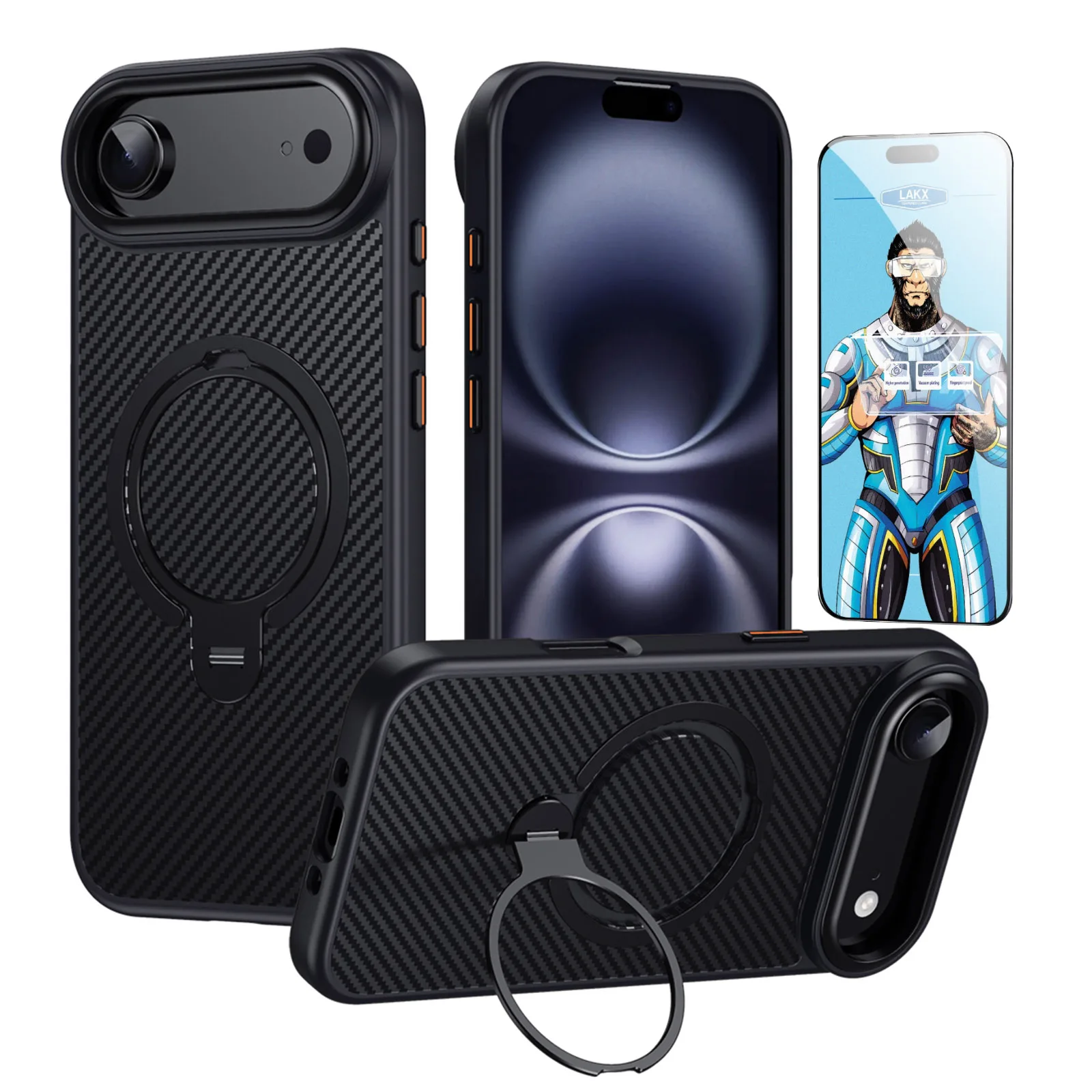 

Shockproof Military-grade Magnetic Case for iPhone 17Air Compatible with Magsafe With 360° Rotating Stand Comes with Screen Film