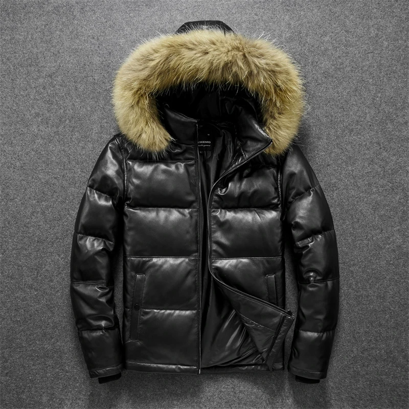 

Sheepskin Duck Down Jacket Men's Leather Coat Thickened Autumn And Winter New Arrival Raccoon Fur Collar