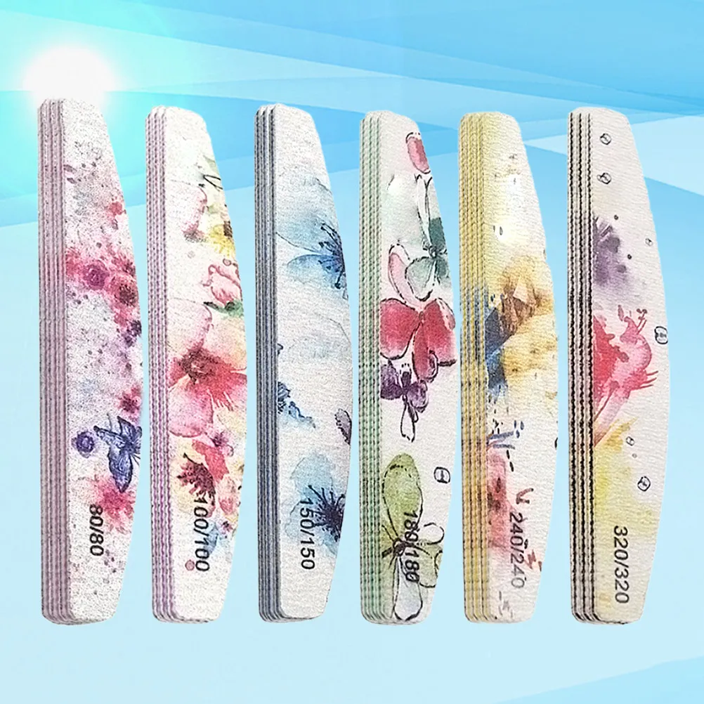 

18pcs Nail Files Buffers Half Moon Grinding Bars Manicure Tools Printed Double Sided Safe Practical Shaping Removal