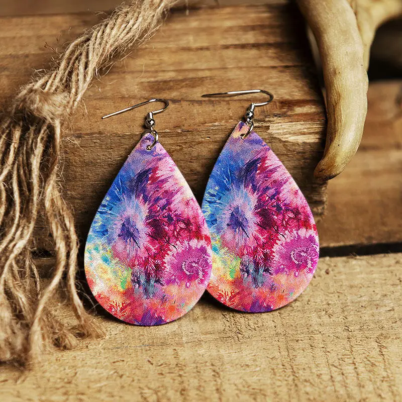 New Teardrop Leather Double Sided Printed Colorful Charming Earrings for Moms Women Girls as Gift