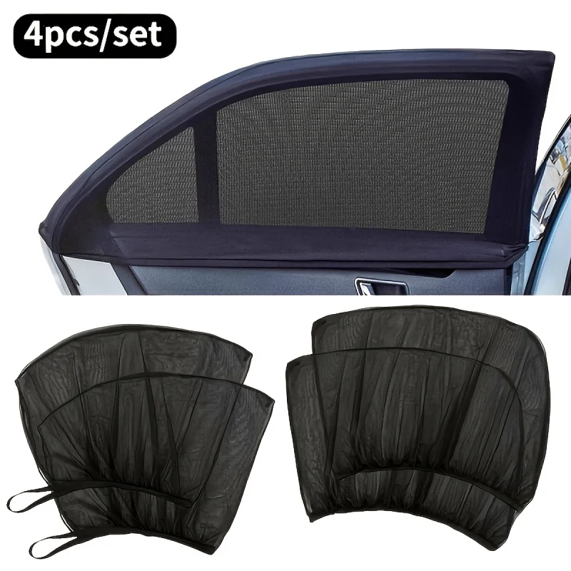 

4pcs Car window sunshade net, with UV protection function and mosquito repellent function, suitable for most vehicles.