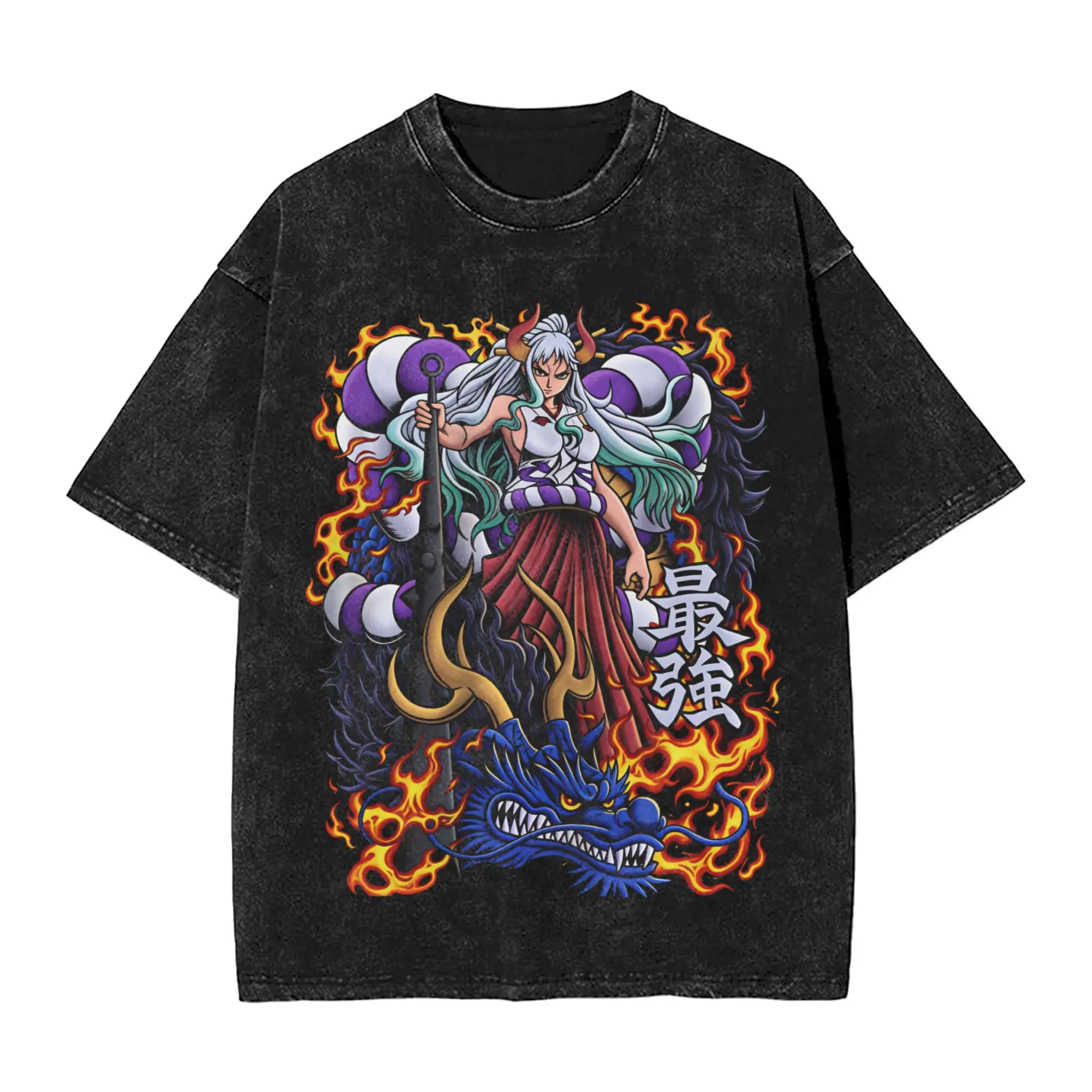 Streetwear Washed T Shirt One Piece Yamato Anime Kaido Battle Wano Country Cotton T Shirts for Male Summer Aesthetic Tees