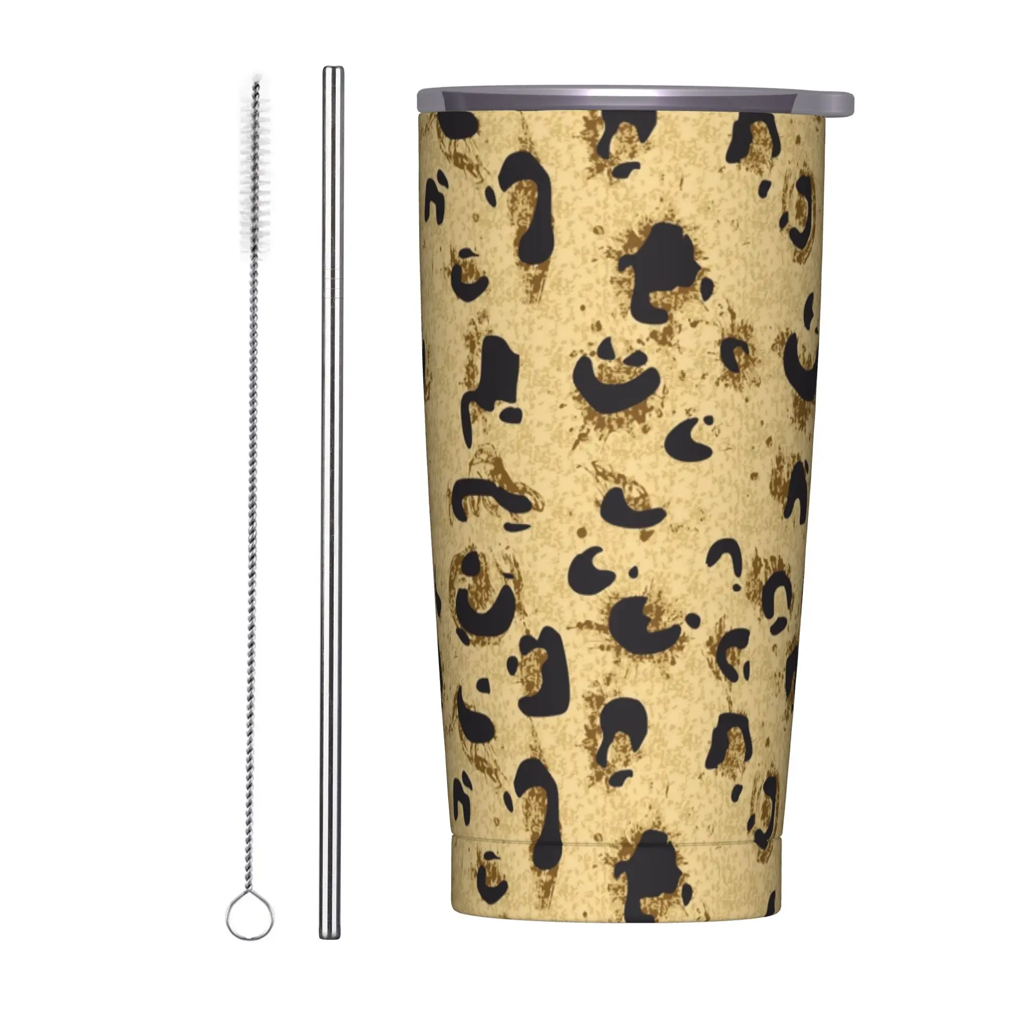 Leopard skin texture Insulated Tumbler with Lid Tiger Animals Skin Leopard Texture Vacuum Thermal Mug Car Bottle Cups, 20oz