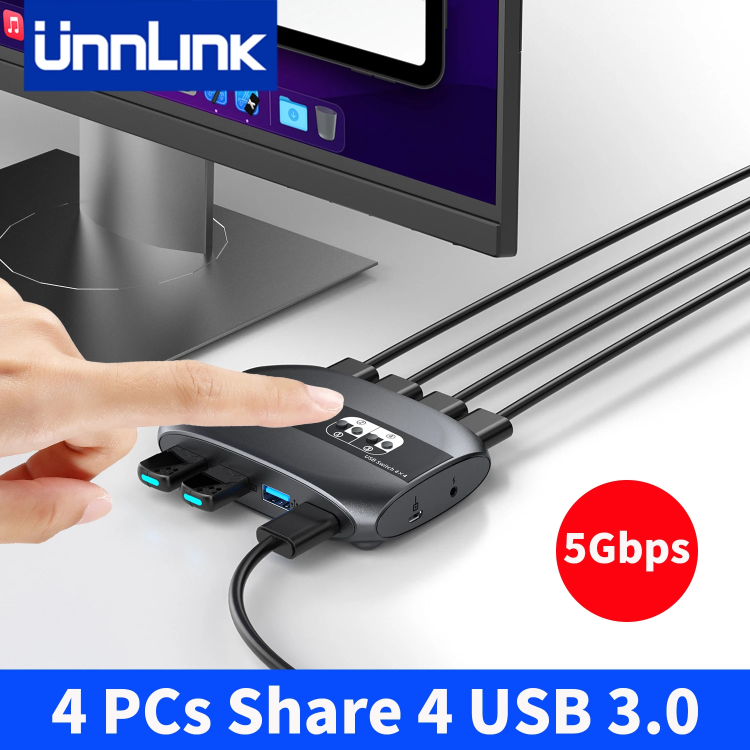 

Unnlink 4x4 USB 3.0 Switch Sharing Box KVM Switch Selector for 4 Computers 4 Peripherals Hub for Keyboard Mouse Printer Scanner