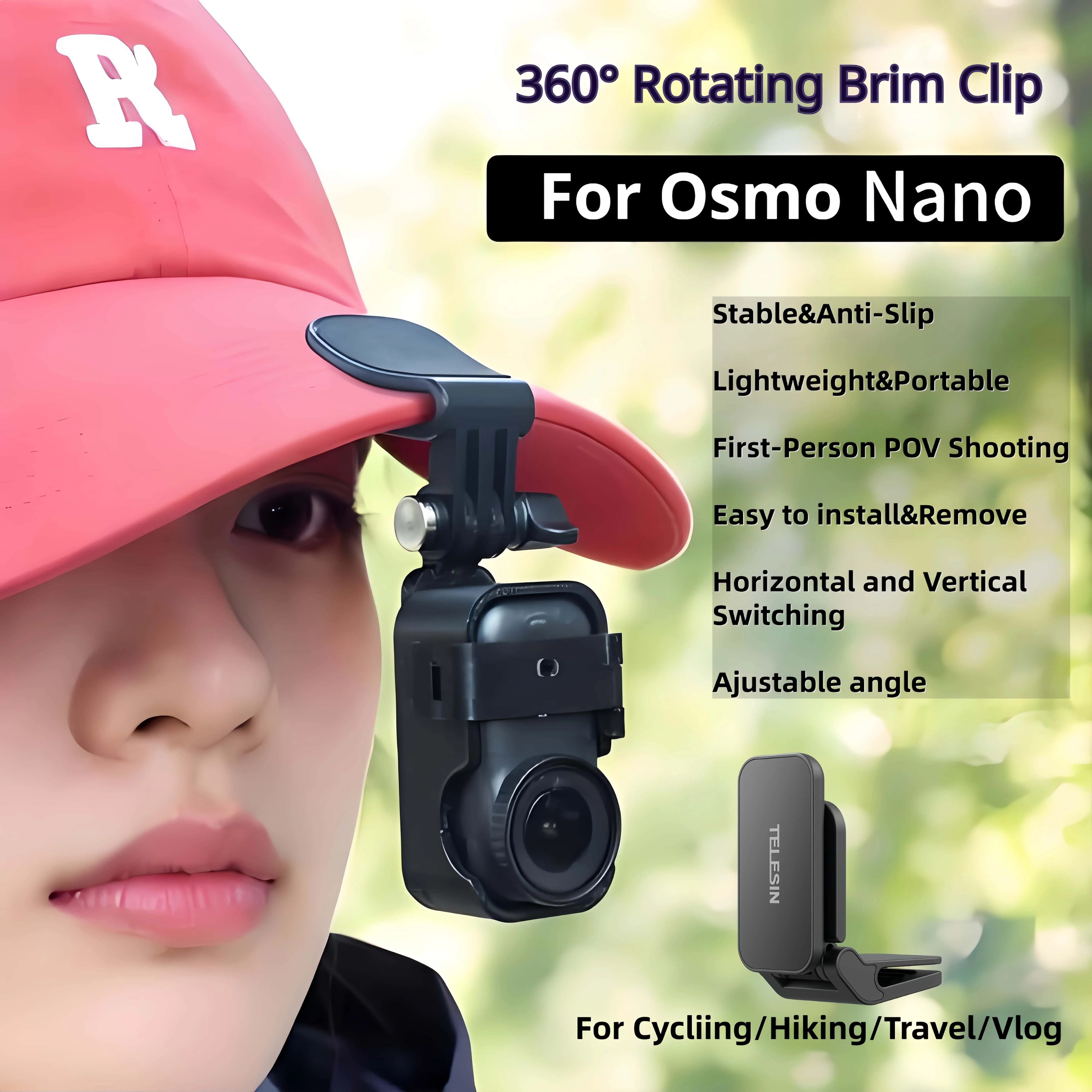 TELESIN For DJI OSMO NANO Magnetic Brim Clip Compact Portable Bottom Magnetic Suction Design First Person Photography Accessory