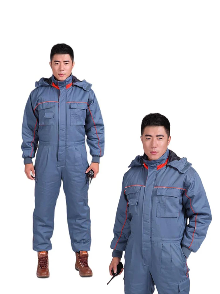 

Men Safety Working Clothes Fashion Worker Uniform Winter Warm Windproof Jacket Coveralls with Many Pockets and Zippers