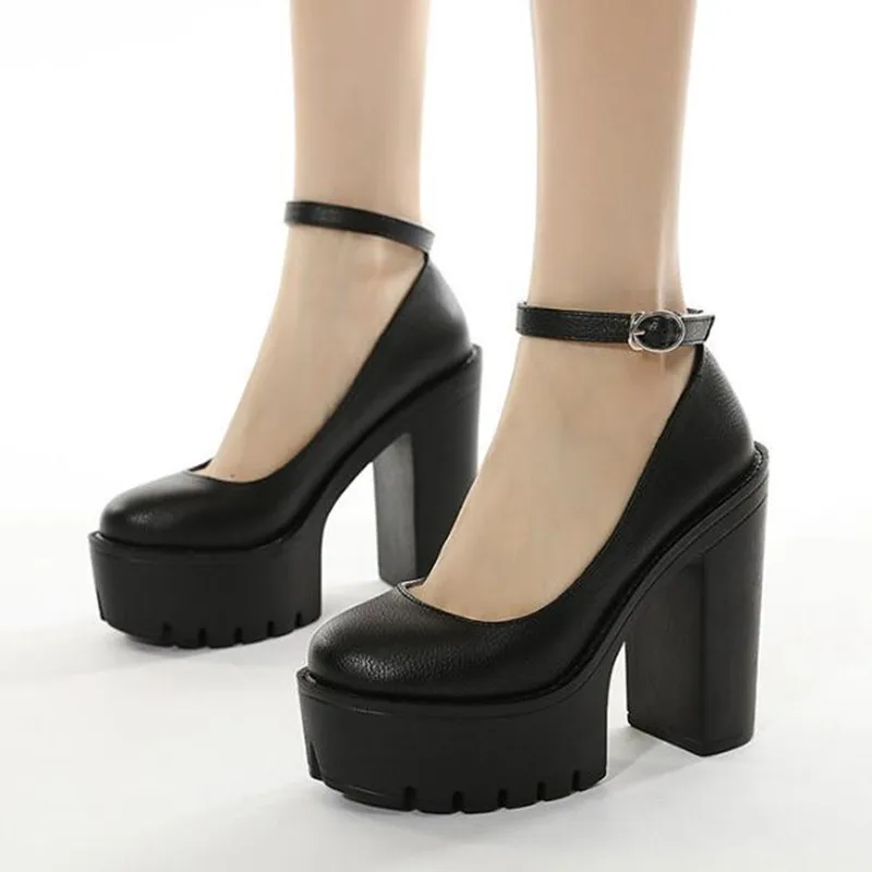 موضة مثير سميكة سوليد حذا فردي للسيدات 13 سنتيمتر عالية الكعب الأوروبية الأمريكية مشبك المرأة منصة الكعوب مضخات حذاء زفاف #5