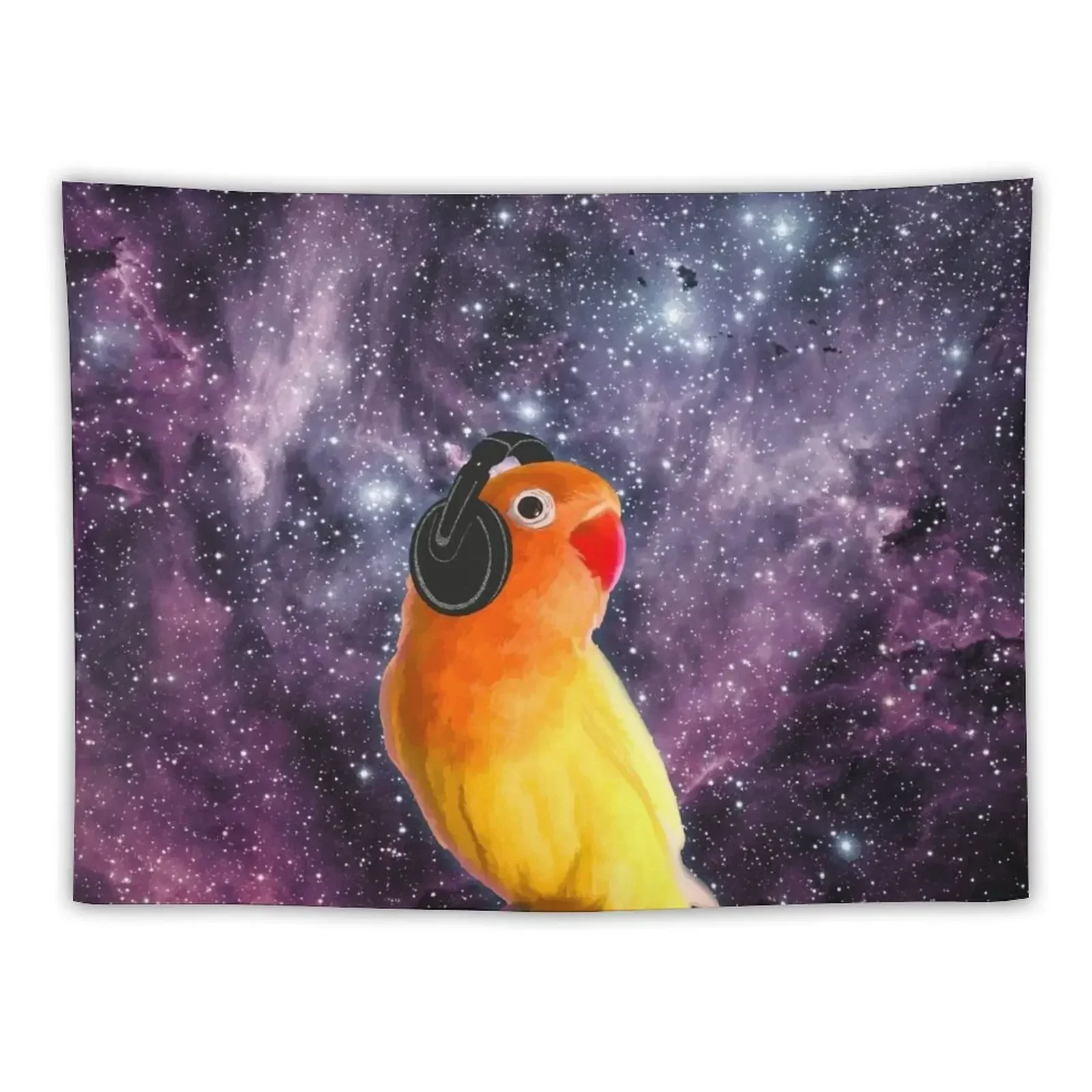 Lovebird Listening to Music in outer Space Tapestry Cute Room Things Room Aesthetic Room Decor Korean Style Tapestry