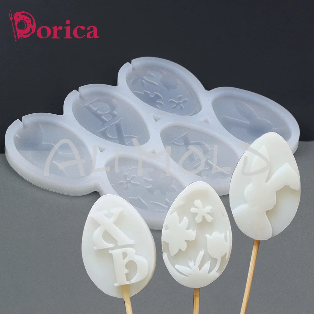 Dorica Bunny Pattern Easter Eggs Silicone Epoxy Mold Chocolate Lollipop Baking Mould Cake Decorating Tools Kitchen Accessories