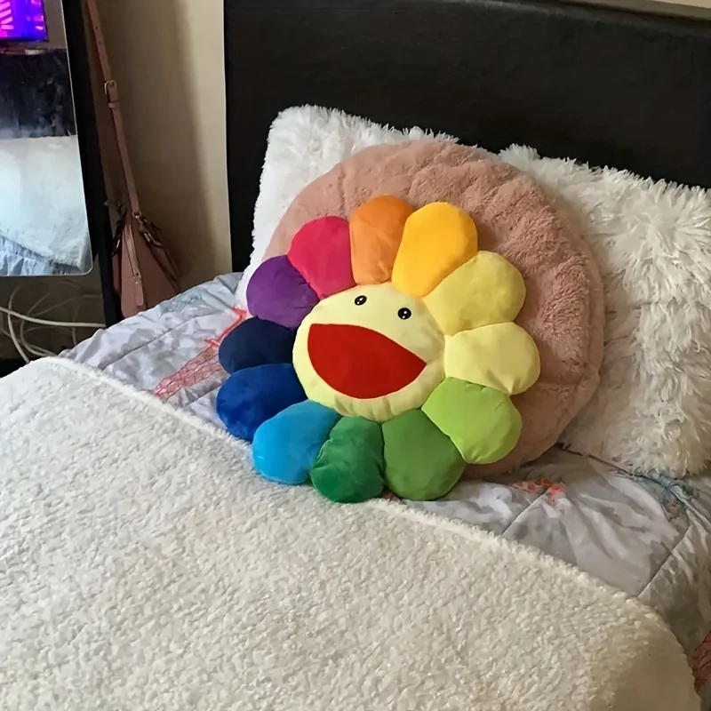 

1pc Colorful Sunflower Plush Seat Cushion for Children's Reading, TV Watching, and Bedroom Decoration