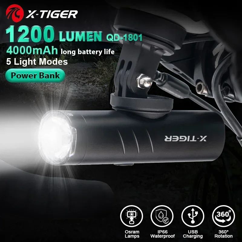 

X-TIGER Bicycle Light IP66 Rainproof Bike Flashlight Type-C Rechargeable MTB Road Bike Front Lamp Cycling Accessories