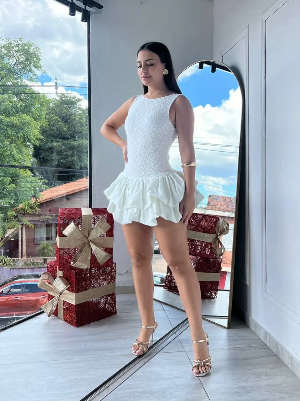 Süßes Spitzen-Sommerkleid für Damen, Ärmelloses Rüschenkleid aus Satin für Abschlussball und Party, Lässiges Modisches Puffärmel-Cocktailkleid aus Taft