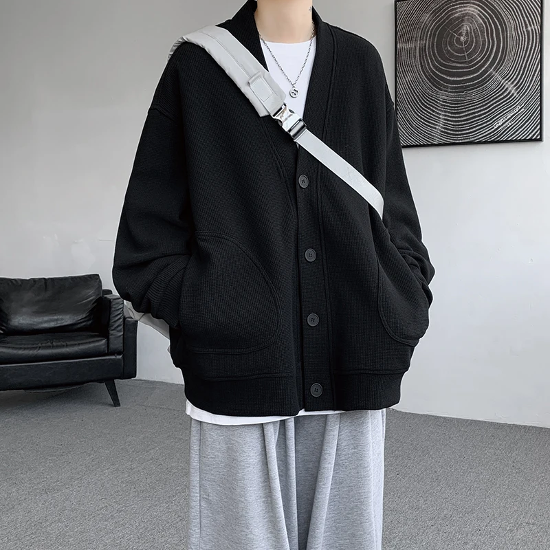 2026 New Fashion Cardigan Men\'s Solid Single Breasted Casual Sweatshirt Jackets Male Tops Man Loose Streetwear Coat Plus Size