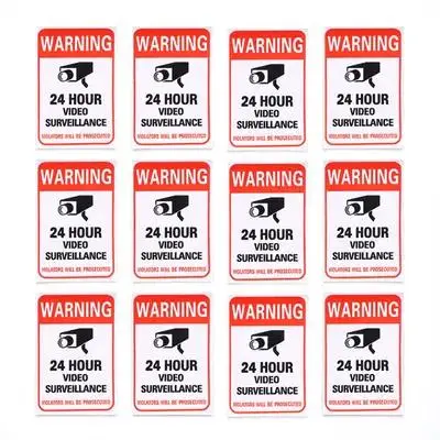 20pcs Video Sign Stickers Reflective Outdoor Waterproof Security Warning Signs for Schools Malls 24 Hour