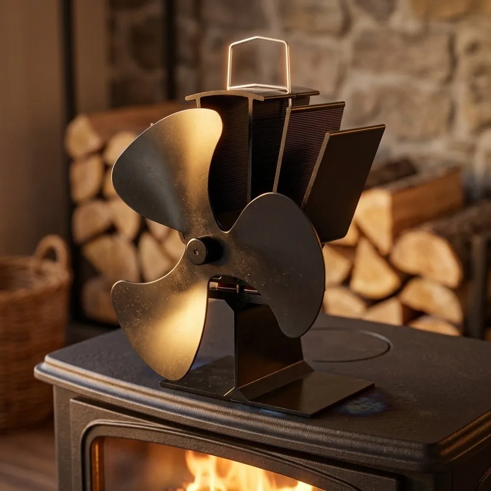 Fireplace Fan with Blade Design Silent Thermoelectric Heat Distribution Compatible with Wood Burning Stoves 19x16x12cm