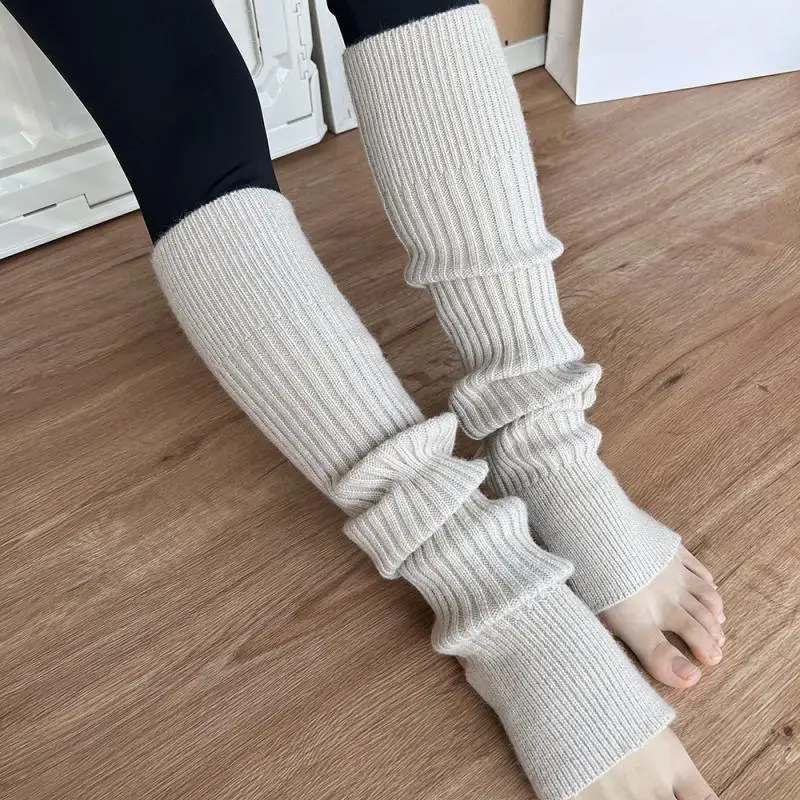 2024 Traf New Women Y2k Clothing Accessories Cashmere Knitted vertical striped Slim Stepped Calf Socks Solid Fashion 1pair