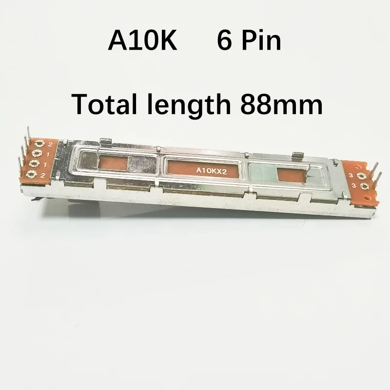 1pcs，Straight slip potentiometer，A10K×2，6Pin，Total length 88mm，Mixing console volume putter