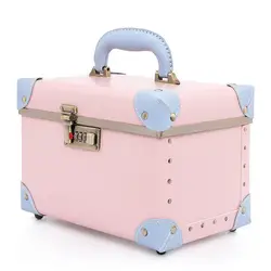 Boîte de rangement de maquillage portable avec mot de passe rétro, grande capacité, double valise en cuir, version coréenne mignonne, sac à bagages cosmétiques