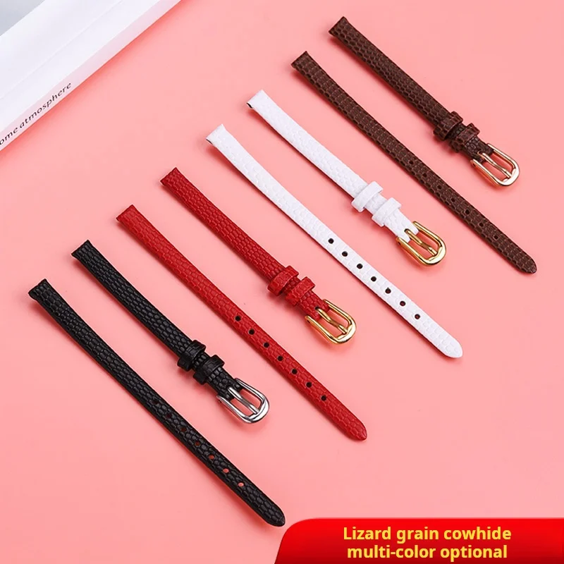 Slim Genuine Leather Watch Strap Lizard grain Women Soft Cowhide Watchband red white small Lady Belt 6mm 8mm 10mm 12mm 14mm 16mm