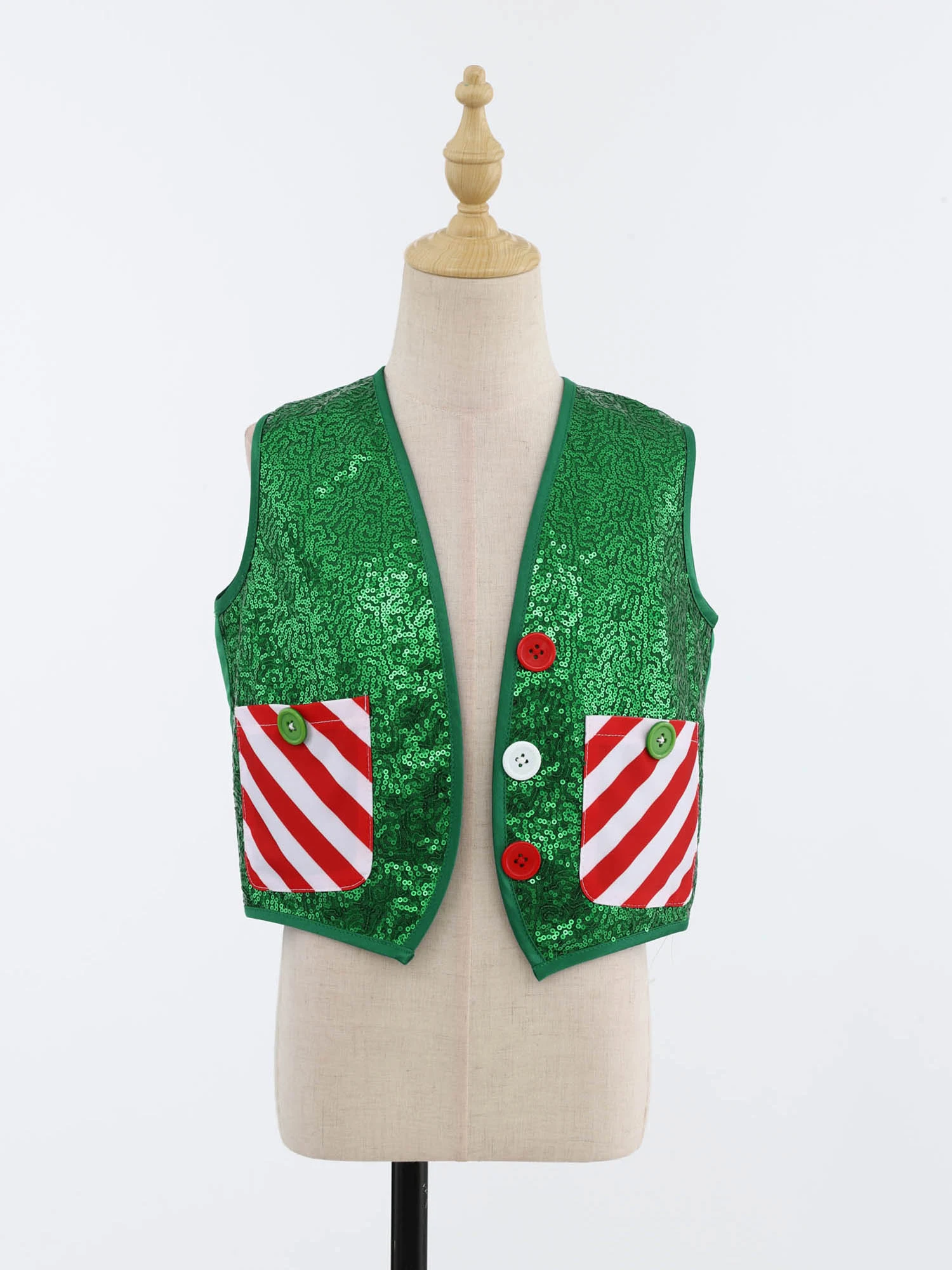 Boys Sequins Christmas Santa Claus Elf Costume Sleeveless Vest Waistcoat with Bow Tie for Latin Jazz Disco Dance Clothes Set