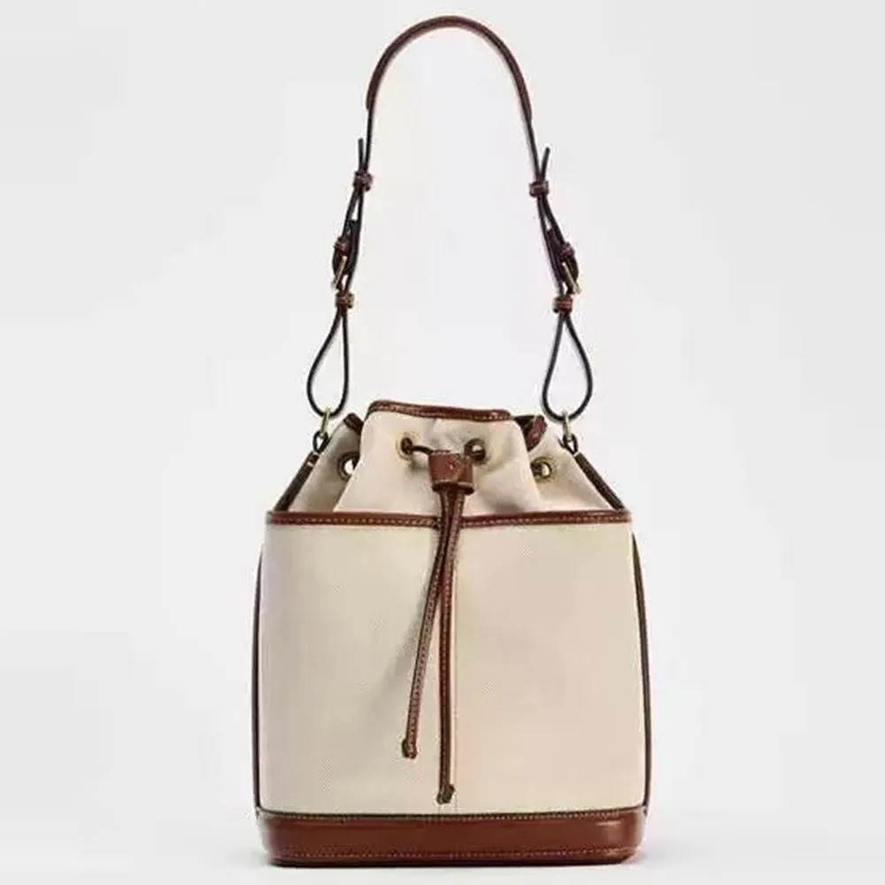 

Модная парусиновая сумка-ведро, роскошные дизайнерские женские сумки на шнурке, лоскутные сумки через плечо из искусственной кожи для женщин, новые кошельки