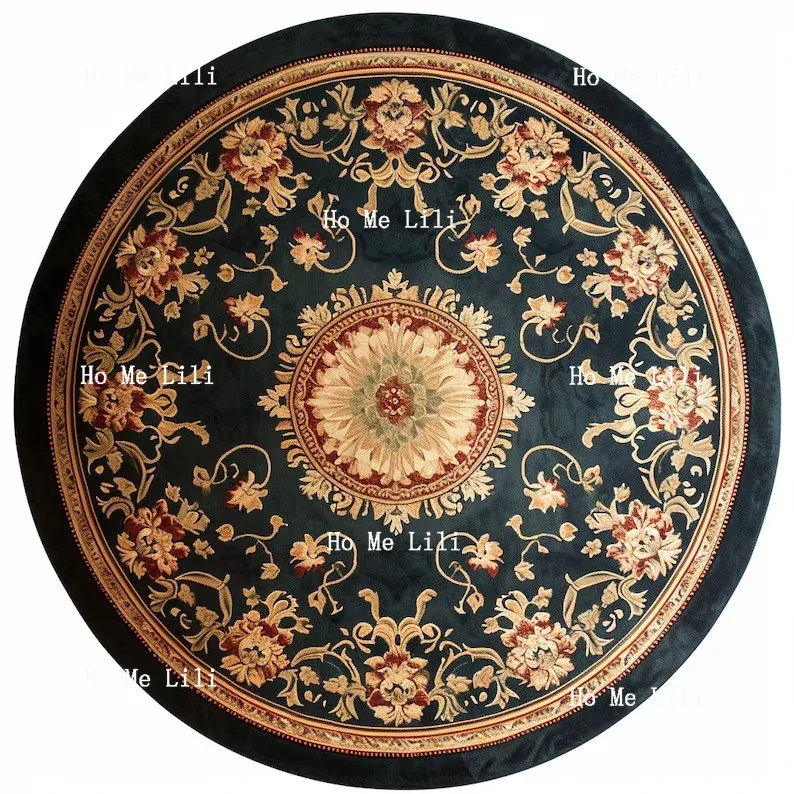 Splendid Victorian Round Rug Gold Floral Special Design Mat Bedroom Circle Carpet