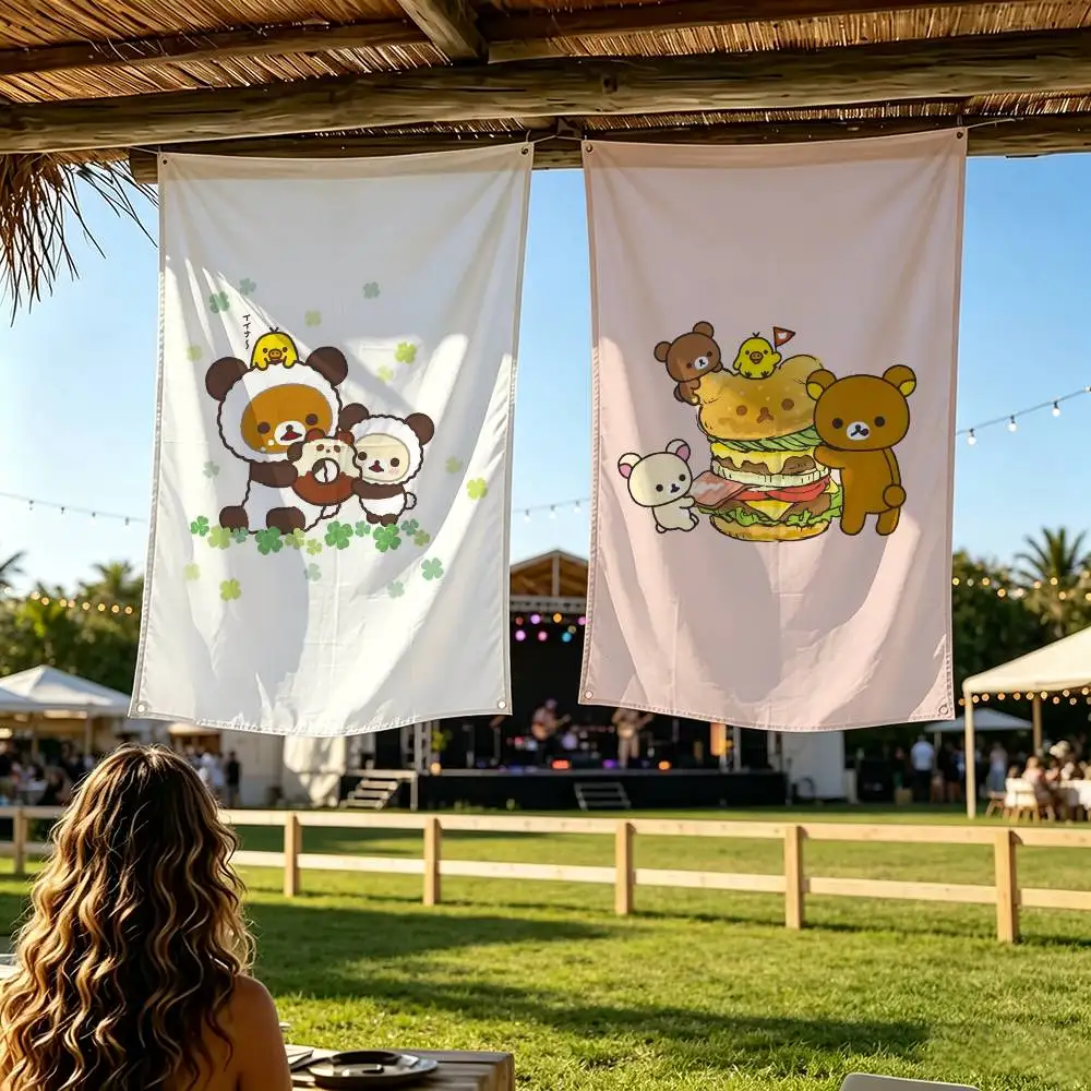 Rilakkuma White Brown Bear Flag Digital Printing Banner for Garage Wall Out Door Decoration