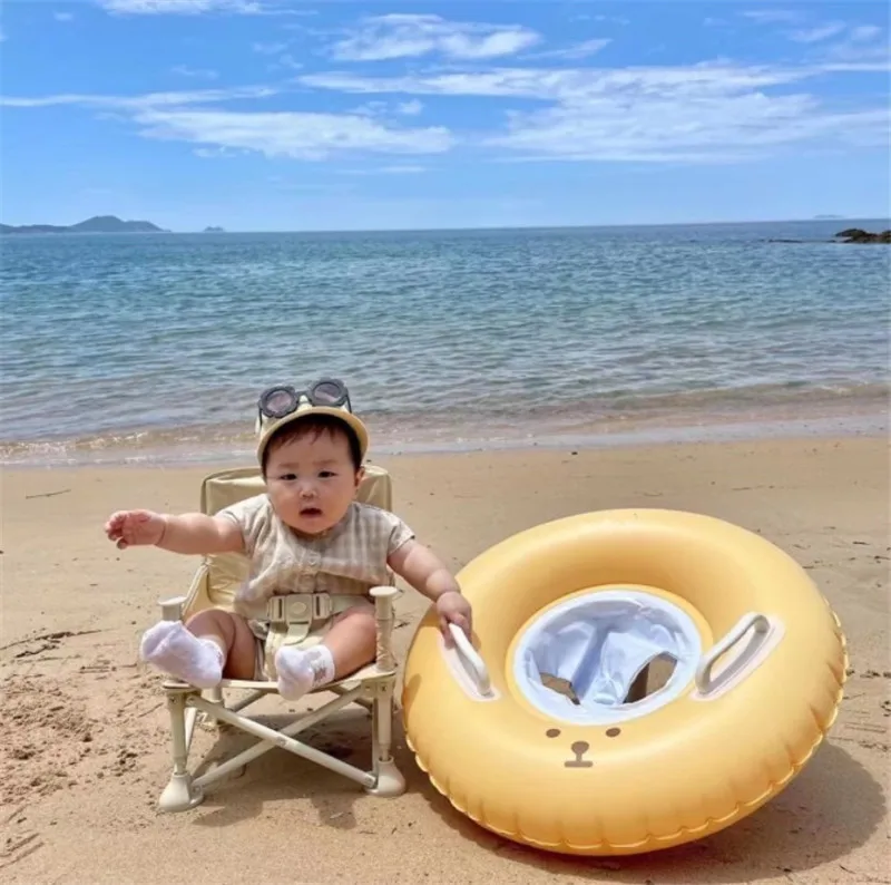 Anneau de Natation pour Bébé, Siège Épais, Bouée de Sauvetage Gonflable, Thé au Lait, Ours, Eau, Flottant pour Piscine