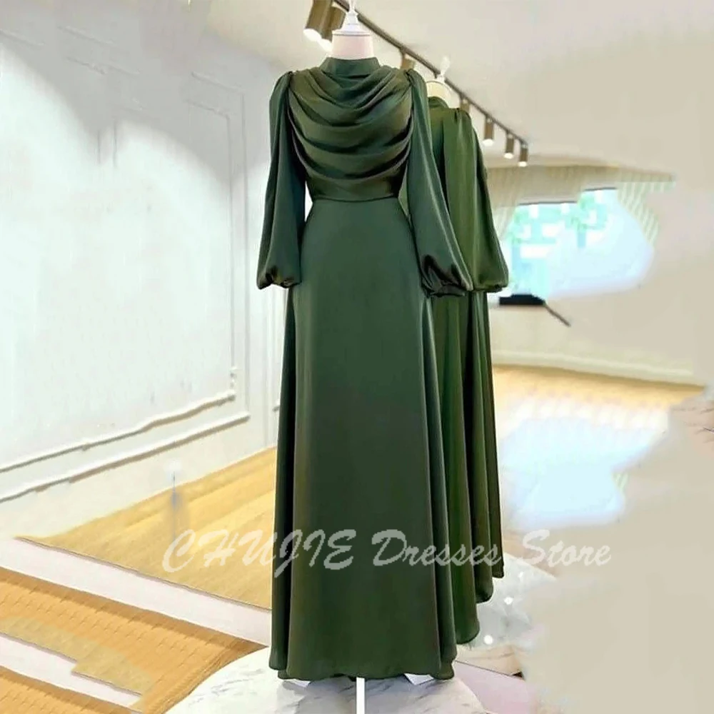 Customized Women Folding Dress High Neck A-Line Arched Islamic Evening Dress Elegant Simple Official Occasion Dress