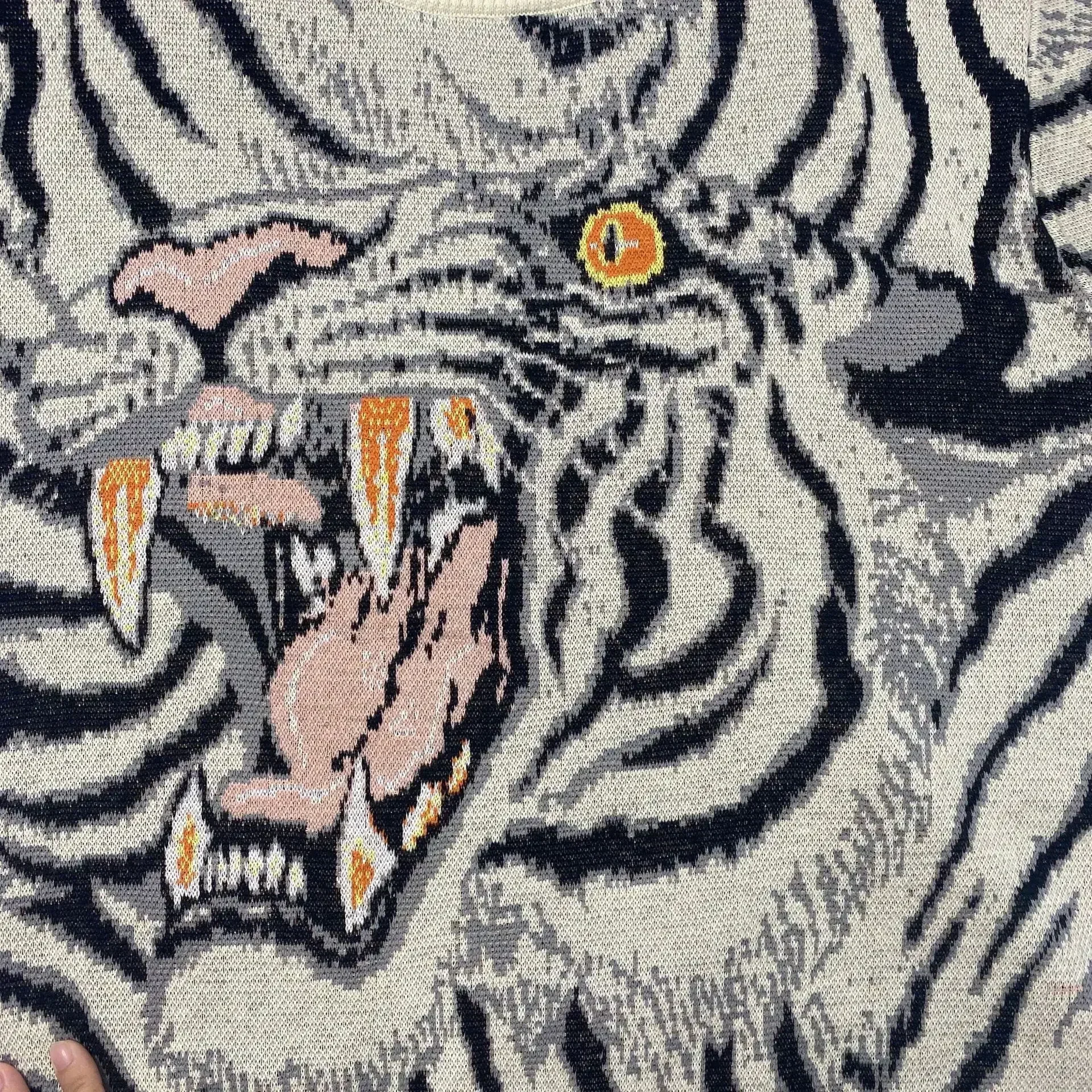 Kapital Vintage Brabd Jacquard Tiger Totem Round Neck Japan Knitted Sweater Men's Animal Print Loose Pullover New Arrival