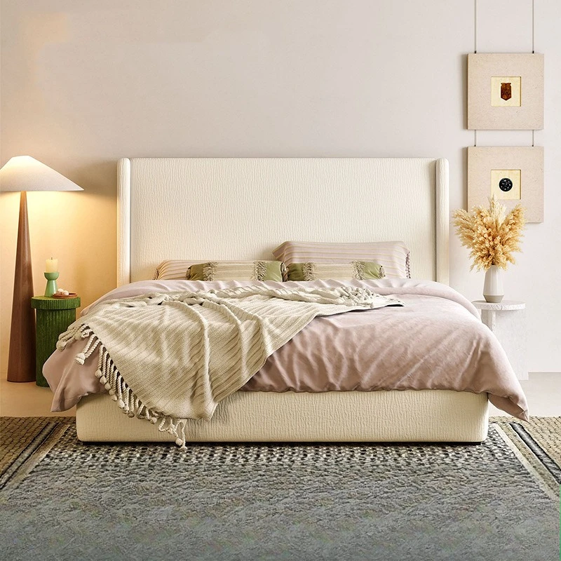 Extra-high backrest master bedroom, 1.8-meter chenille high-backrest box storage fabric bed