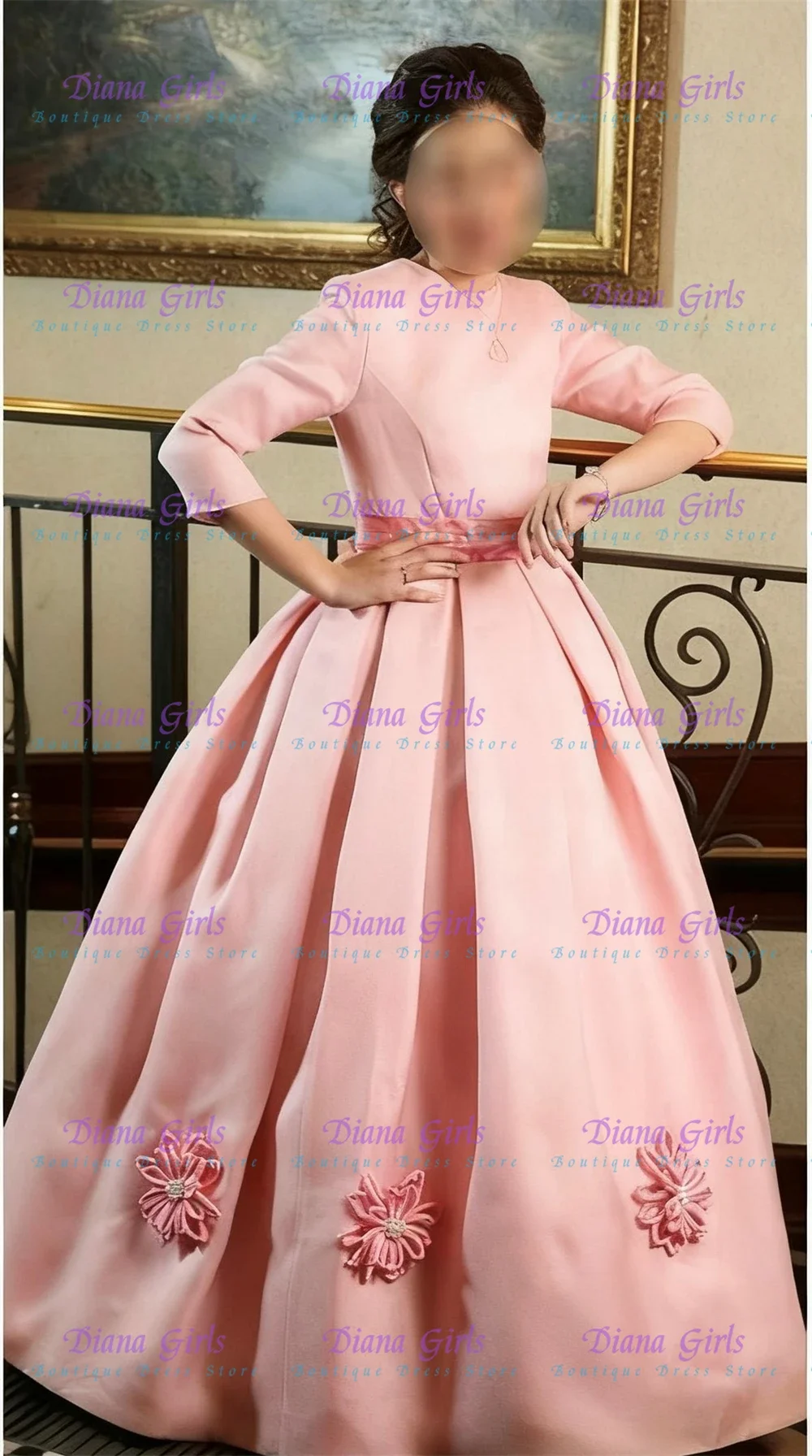 

Элегантное качественное розовое атласное или тафтовое пышное платье с цветочным узором для первого причастия для девочек на свадьбу, бальное платье для маленьких девочек на день рождения