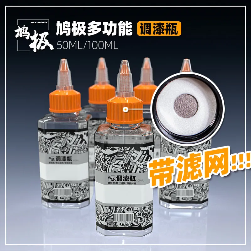 Paint Mixing Bottle Jiuji PET Easy To Pour Solvent Bottle Filter Screen With Scale Model Colored Pointed Nose Cover 10