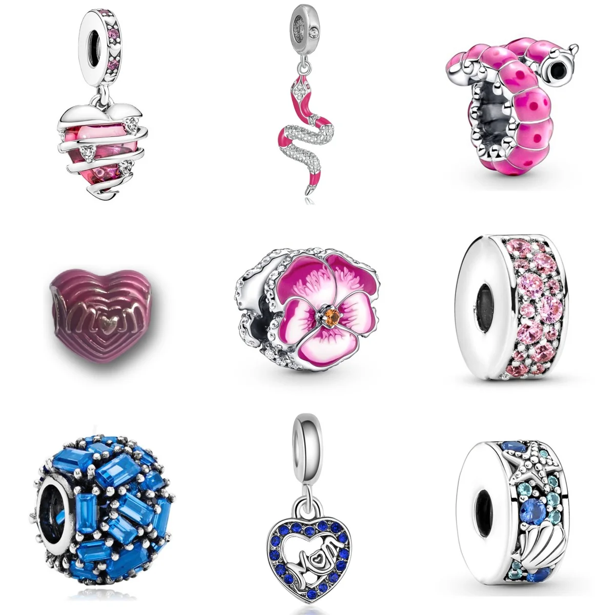 Silver Plated Color Pendants Heart Alloy Diamond Charm Beads For Women DIY Bracelet Necklace Jewelry Accessories Festival Gifts