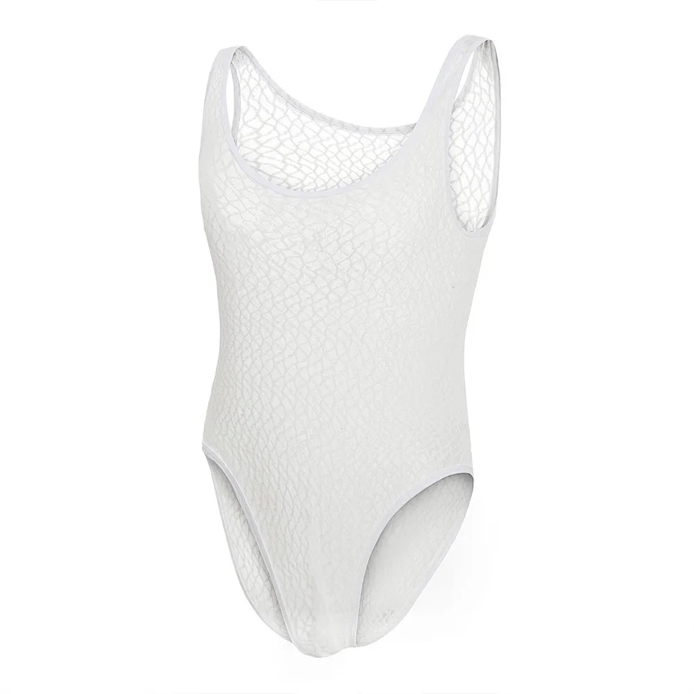 

Sexy Exotic Men Sheer Transparent Bodysuit Lingerie Sleeveless Leotard Jumpsuit Underwear Lace Hollow Out Bodysuits Clothing