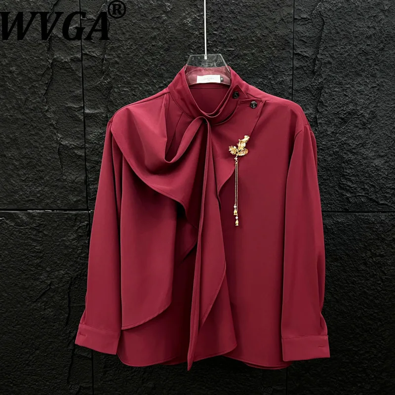 

Мужская рубашка WVGA с длинным рукавом, воротником-шарфом и лентой, модная, повседневная, в китайском стиле, Y2K, W19758