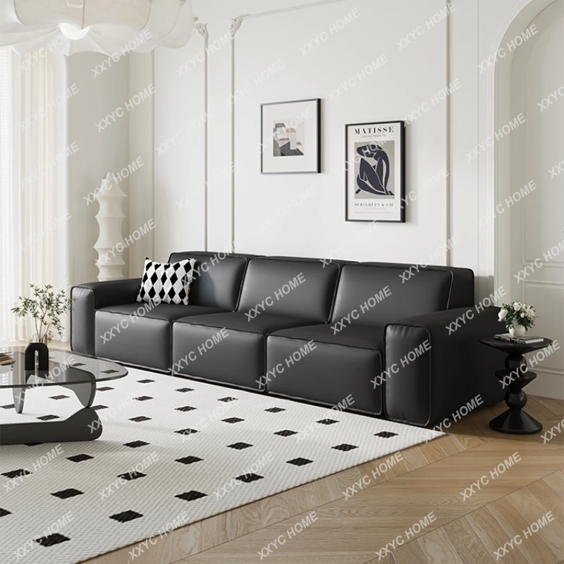 

Minimalist Electric Sofa Genuine Cattlehide Leather Surface Living Room Sofa Black Tofu Block