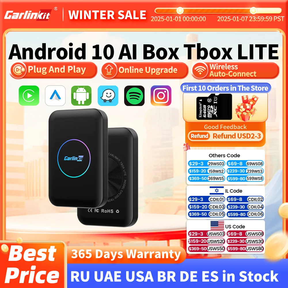 2024 CarlinKit Smart Mini CarPlay Ai Box 2G+32G Car Play TV Box LED For Netflix Wireless Android Auto CarPlay For CarPlay AA Car