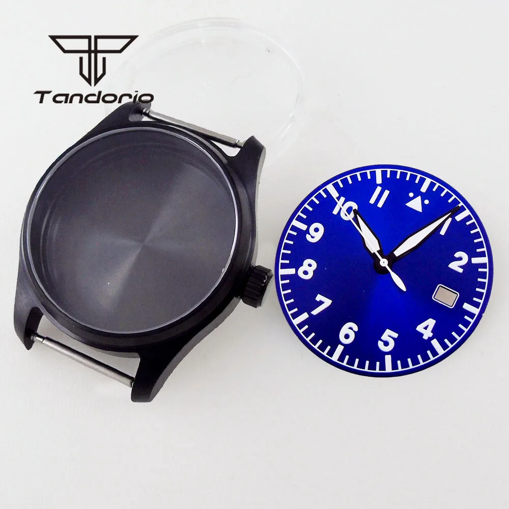Schwarz pvd edelstahl 20bar 39mm pilot uhrengehäuse saphirglas zifferblatt zeiger set fit nh34 nh35 nh36 eta2824 pt5000 werk