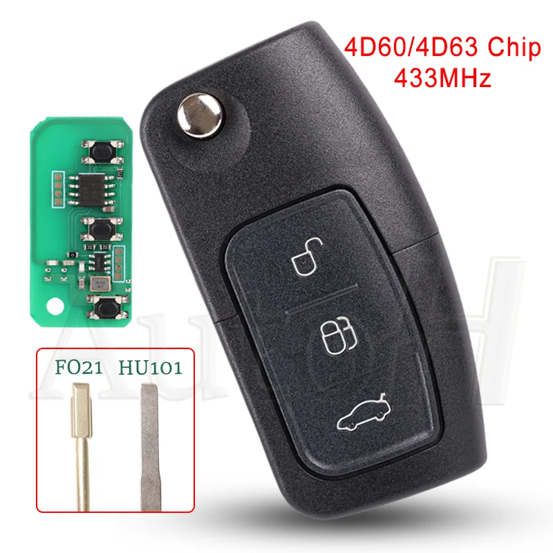 

Car Smart Remote Key Fob For Ford Focus Mk2 Mk3 Mk4 Fiesta 2 3 Mondeo Ranger Fusion C S Max 433Mhz 4D60/63 Chip HU101 FO21 Blade