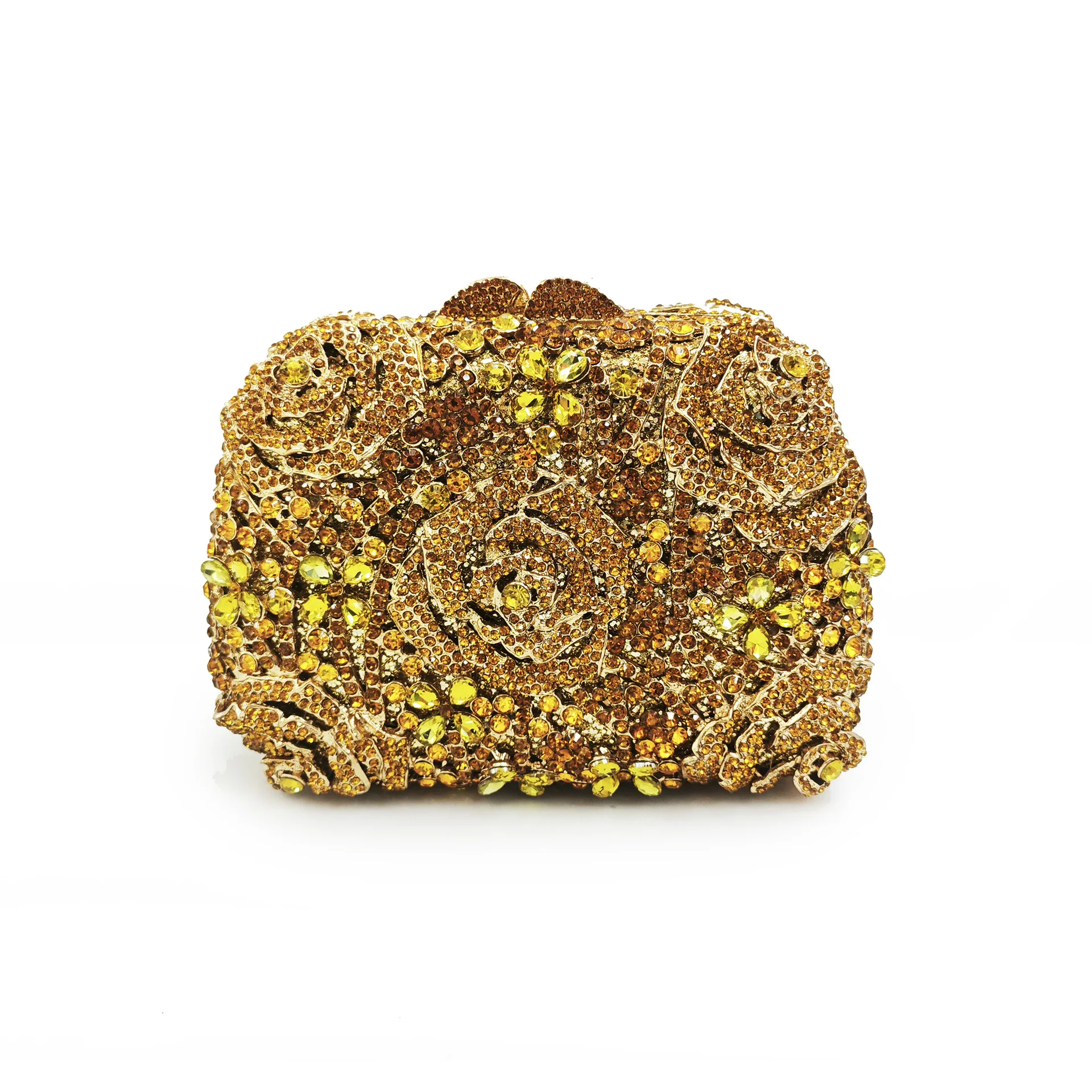 Woman Wedding Bridal Rose Clutch Bag Flower Crystal Red Gold Silver Dinner Party Evening Purse Diamond Rhinestone Handbag