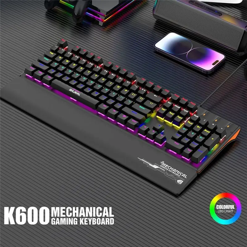 Bajeal Mechanical Keyboard With Hand Rest USB Wired Keyboard RGB Green Axis Keyboard Ergonomic Design For PC Gamer