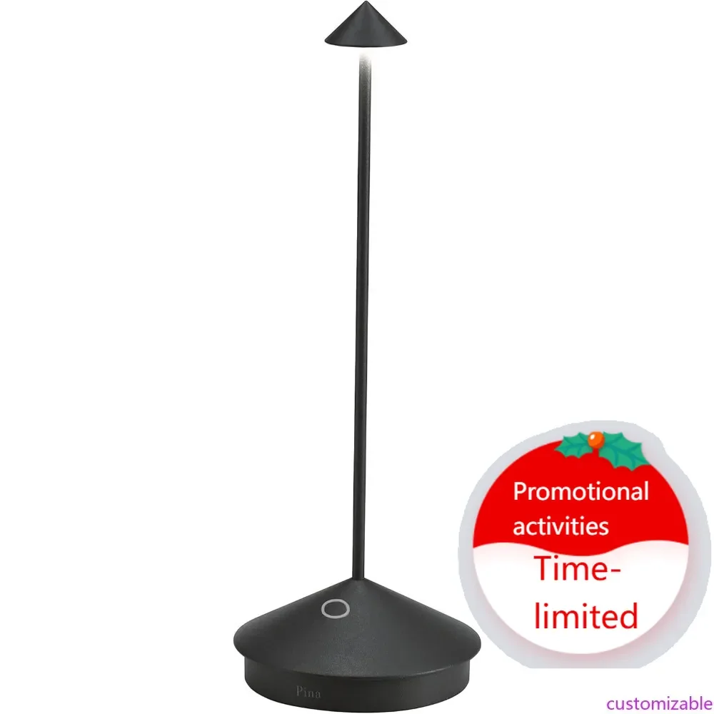 

Zafferano Pina Pro Cordless LED Table Lamp (Black) Powder-Coated Aluminum, Touch Dimmable, Indoor Outdoor, Contact Charging Base
