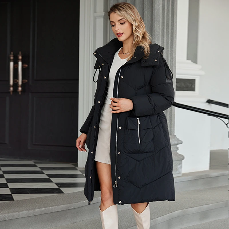 

Astrid Winter Women Parka Hooded Big Pockets Thick Warm Fashion Outerwear Long Down Jacket Quilted Coat Female Clothing ZR-30193