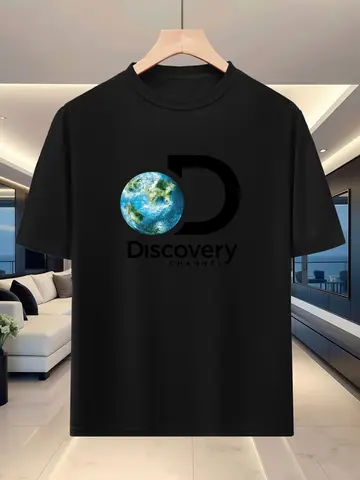 2026 new Round-neck short-sleeved Discovery Channel exploration print T-shirt for casual and fashionable wear