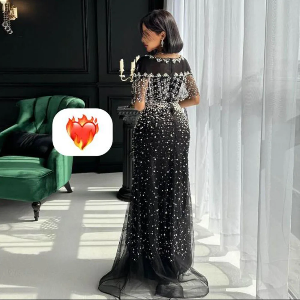 فساتين سهرة مخصصة من اللؤلؤ الفاخر مع فستان رسمي بحورية البحر مطرز برقبة دائرية للنساء