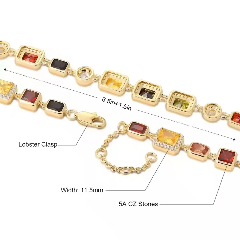 10mm Synthetic Gemstone CZ Bracelet Copper with 18k Gold Plated Men's Jewelry Wedding Anniversary Birthday Father's Day Gift