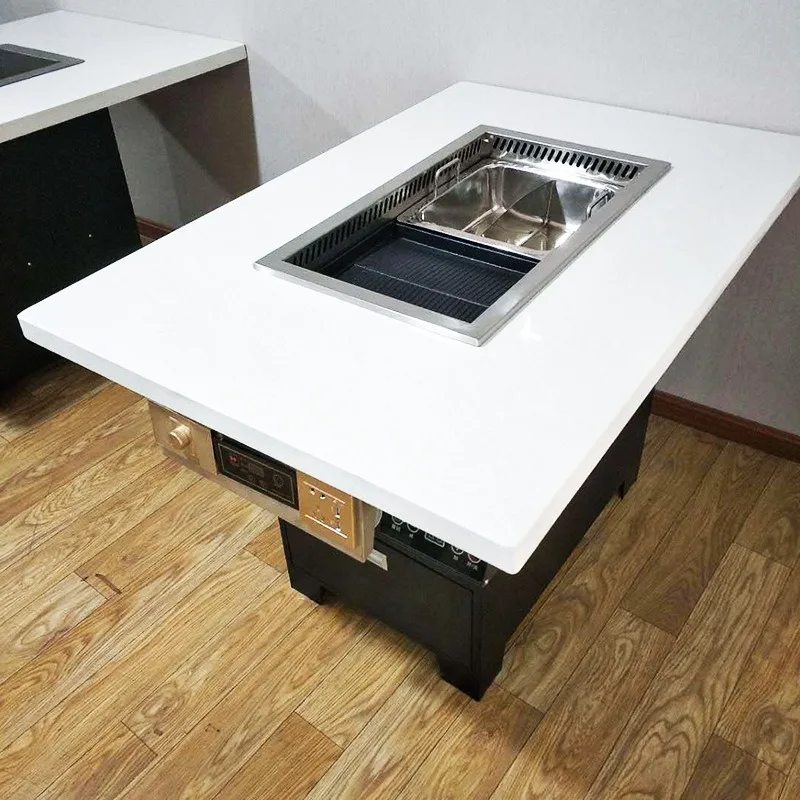 2-in-1 Elektrischer Koreanischer BBQ-Grill und Steamboat-Hotpot-Tisch, Rauchfreie Innenausstattung für Restaurants, BBQ-Grill