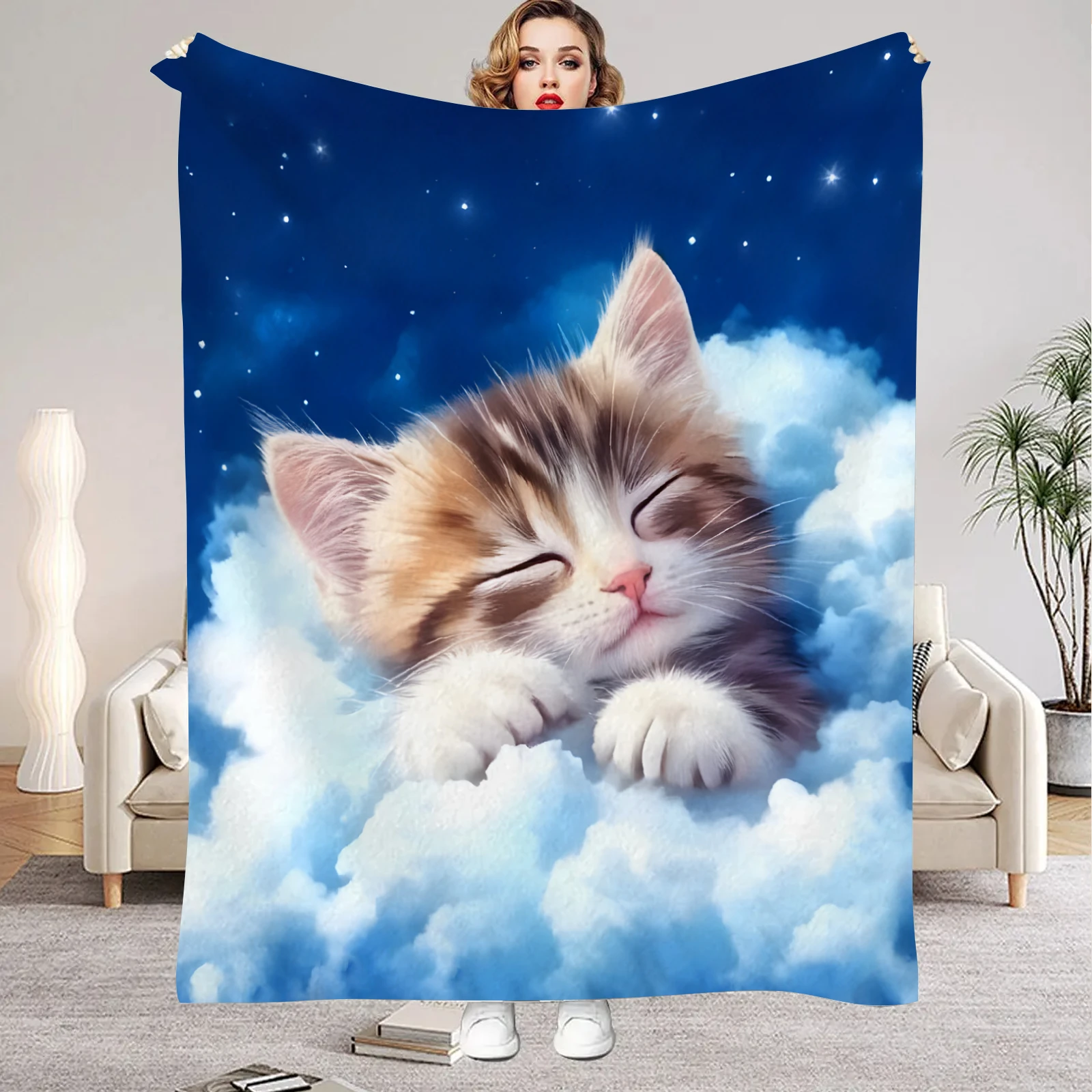 1 Stück Digital bedruckte Flanelldecke mit Katzenmotiv, Matratzenbezug, Decke für Familienbetten, Sofas, Büros, Camping im Freien