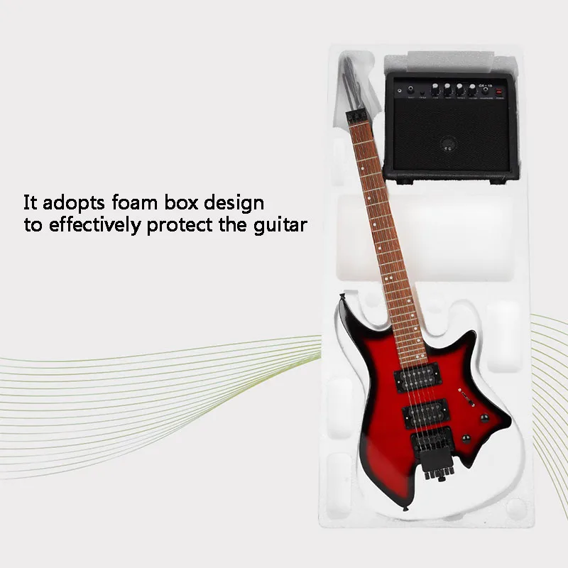 Maple Headless Electric Guitar with Speaker, Equipped with String Lock Module, Rock Guitar for Beginner